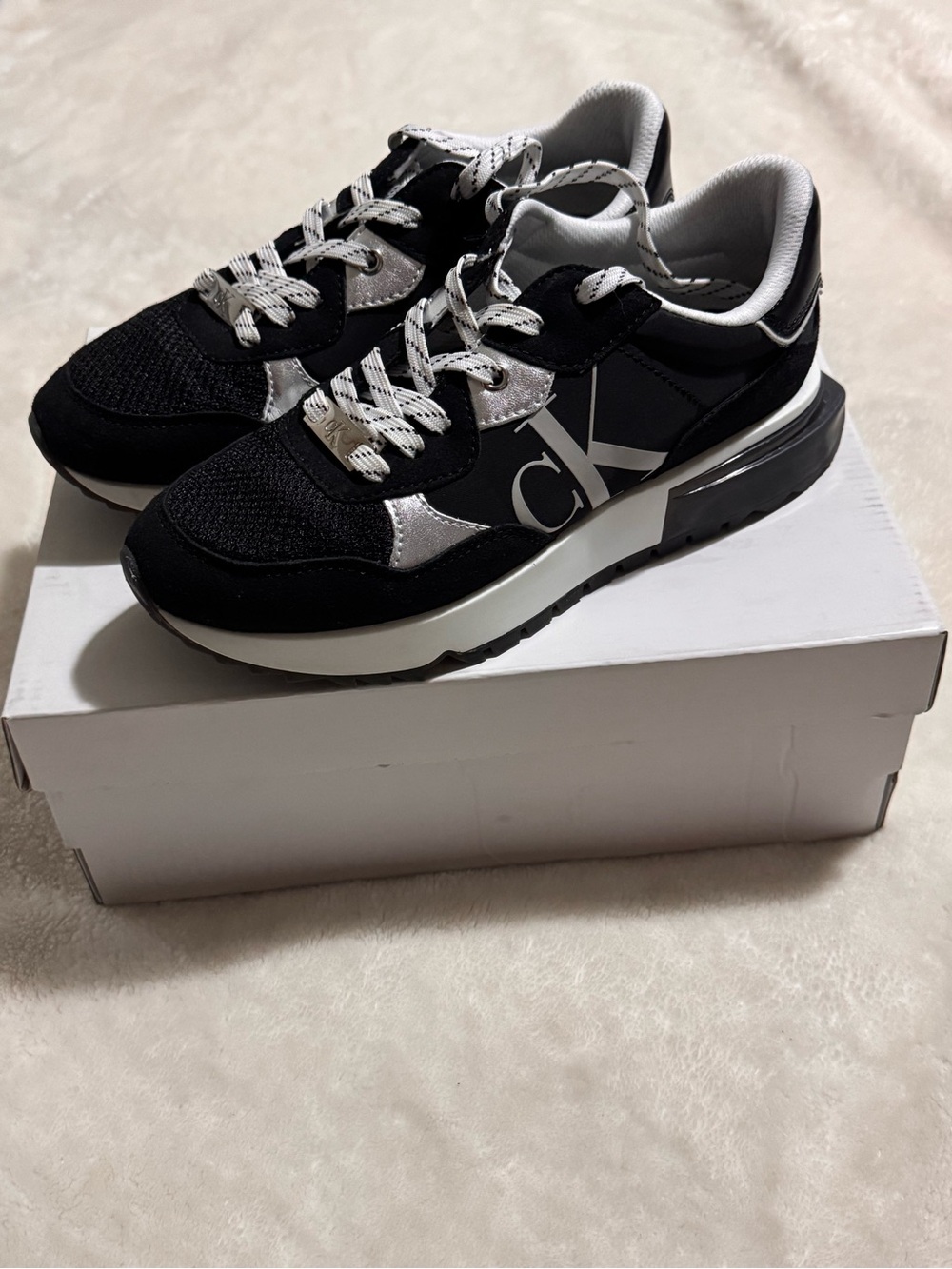 Calvin Klein Black & Silver Logo Low-Top Women's Sneakers